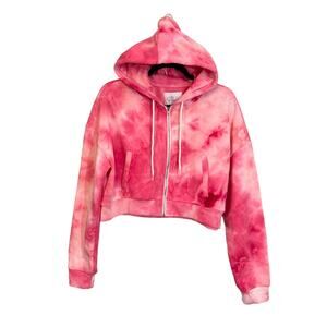 Refuge Athletics Hoodie Women XL Pink Tie Dye Crop Full Zip Athletic Long Sleeve